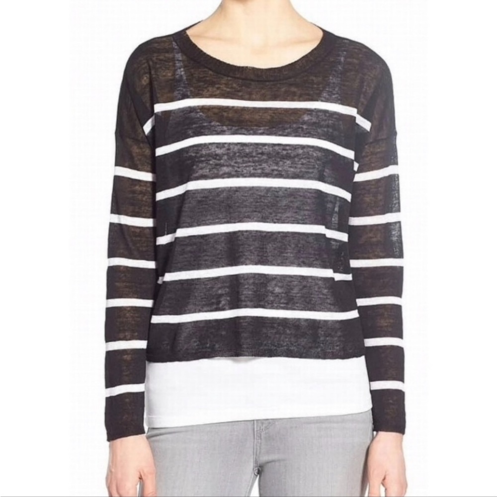 Eileen Fisher Organic Linen Striped Sweater Semi Sheer
Lightweight Size XS.